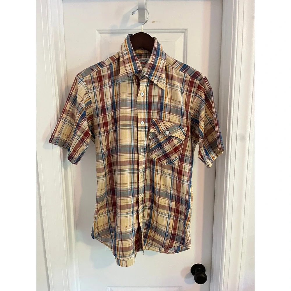 Vintage Levis Mens Plaid‎ Short Sleeve